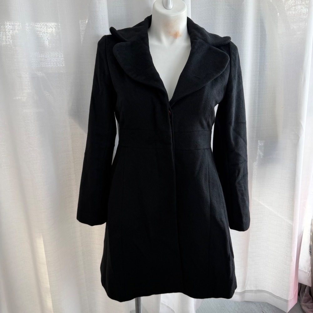 Ann Taylor Wool Coat Size L Black‎ Tailored Angora Classic Minimalist Glam